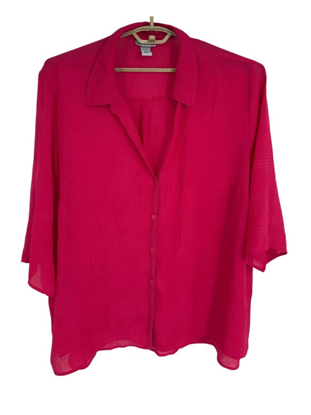 Maggie Barnes For Catherines Women's Sheer Bright Pink Button-Up Top Size 3X